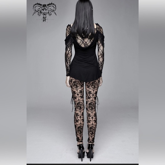 😈Devil Fashion “Bathory” Gothic Patterned Mesh Leggings - Picture 4 of 14